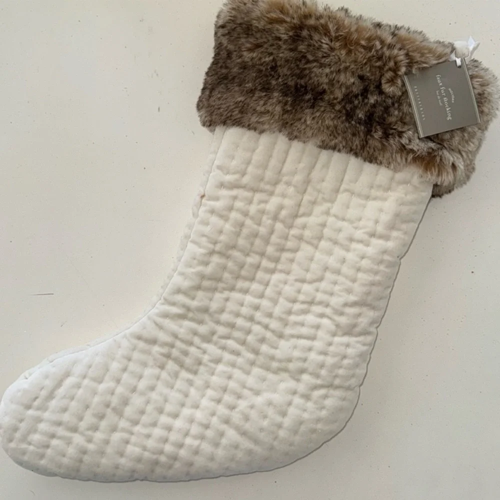 Pottery Barn Velvet Stocking with Faux Fur Cuff  NWT